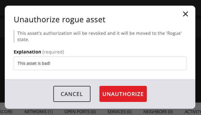 Authorize asset dialog