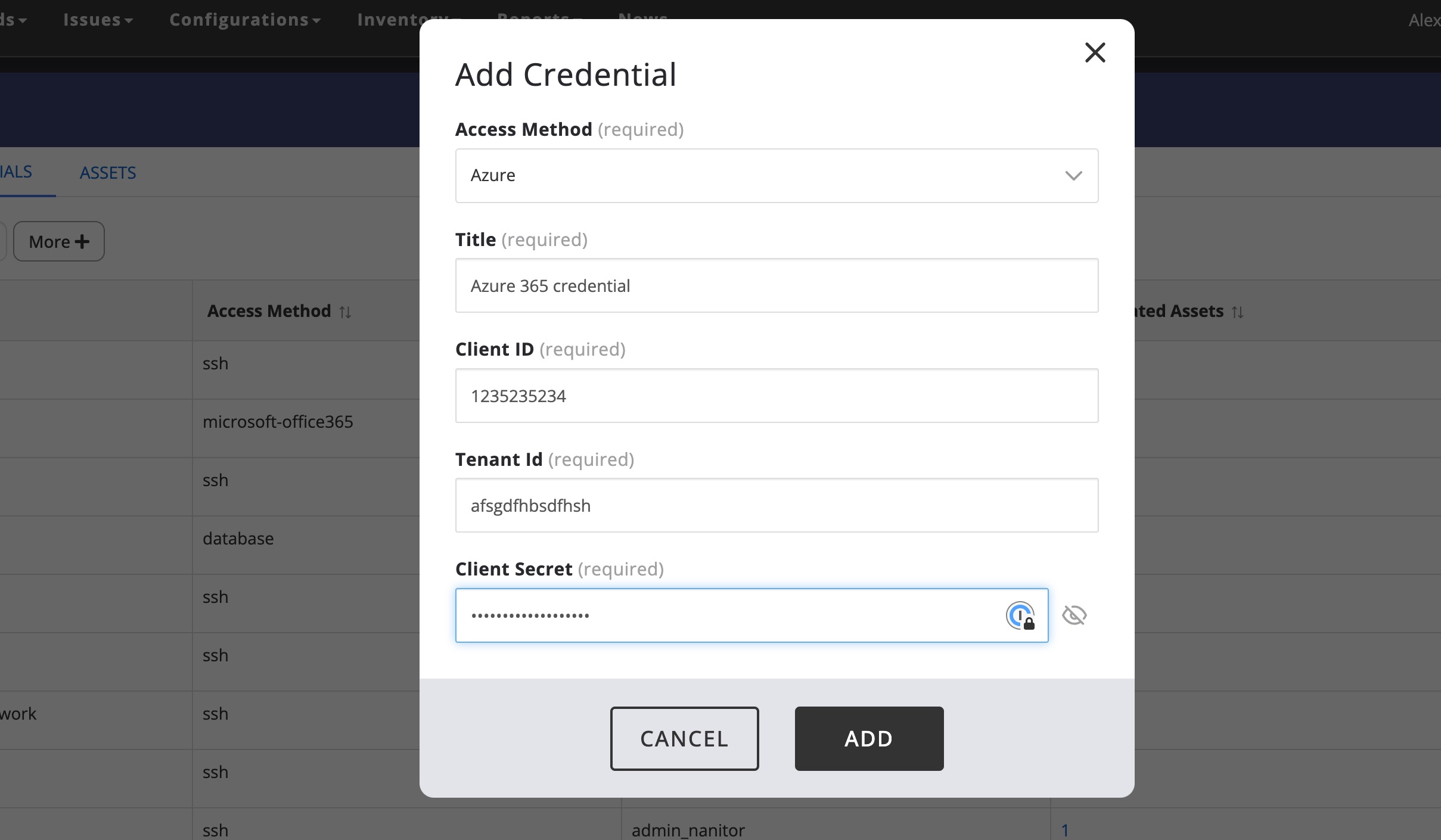 Add Azure credentials