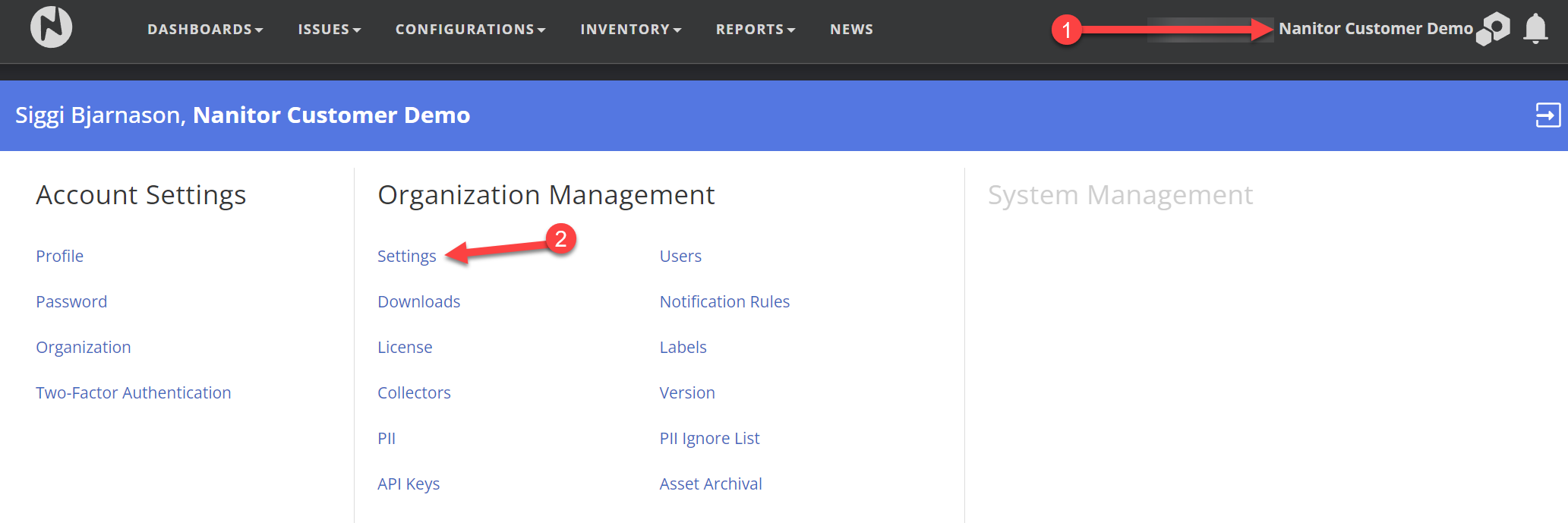 Org management Settings