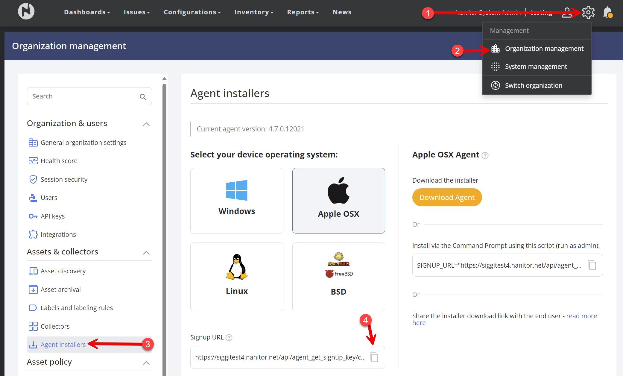screenshot of Agent Installer