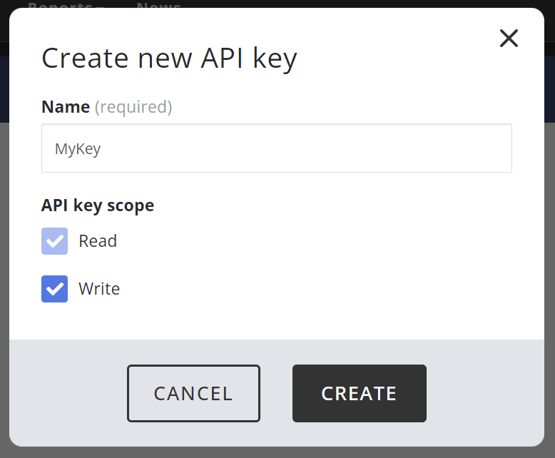 API Key Name and permissions