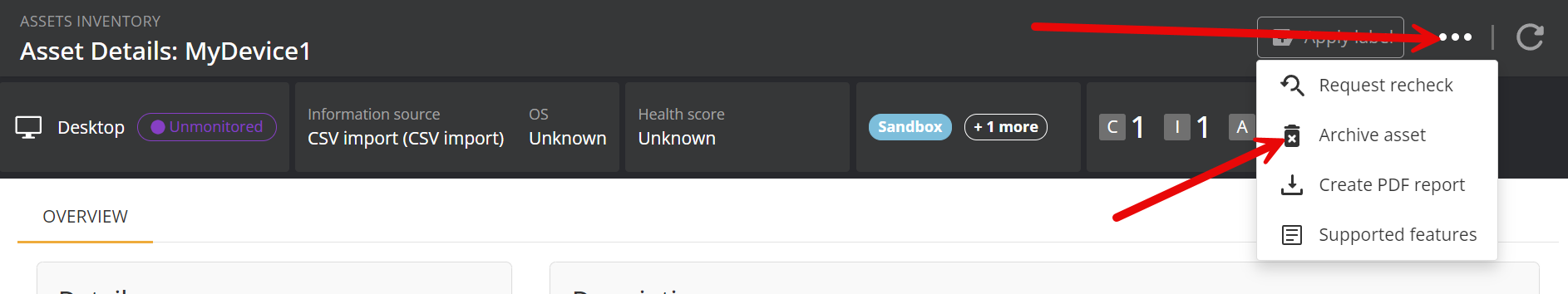 Menu item icon for decommissioning a device in the Device Detail