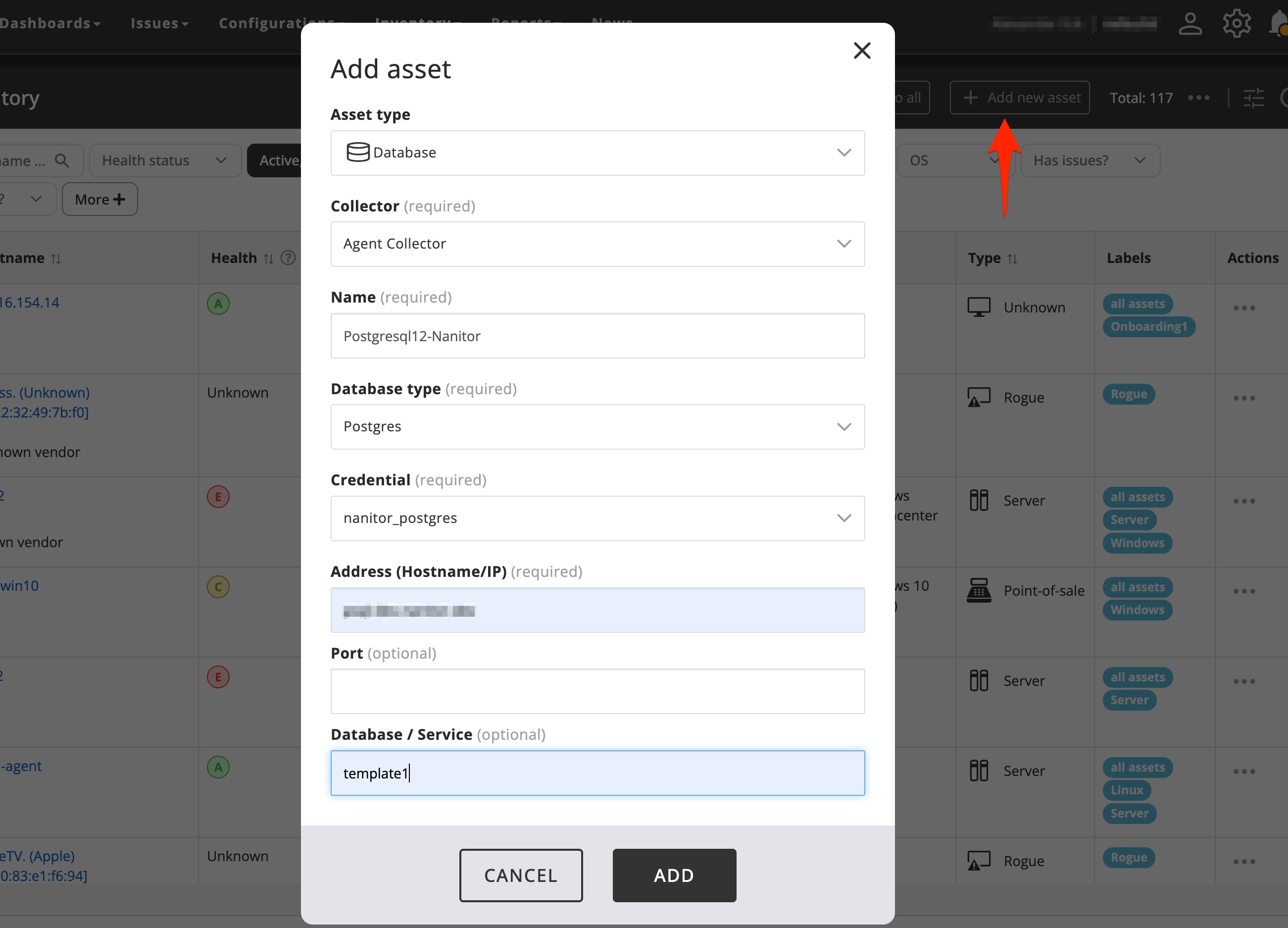 Adding a PostgrSQL database to Nanitor